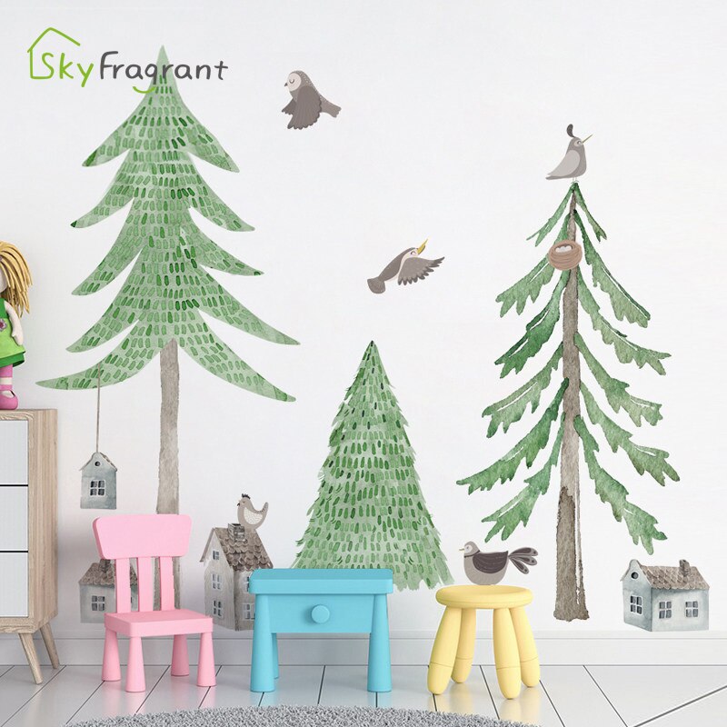 Large Fresh Christmas Tree Wall Stickers Self-adhesive Paper Bedroom Home Decor Living Room Background Wall Porch Decoration