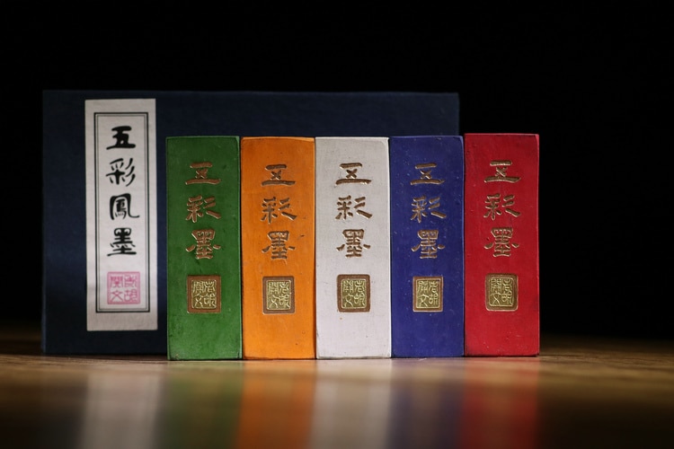 Traditional Chinese Color Ink Stick Solid Ink Paint Sumi-e calligraphy And Painting 5 colors inks Hui Mo Hui She Lao Hu Kai Wen