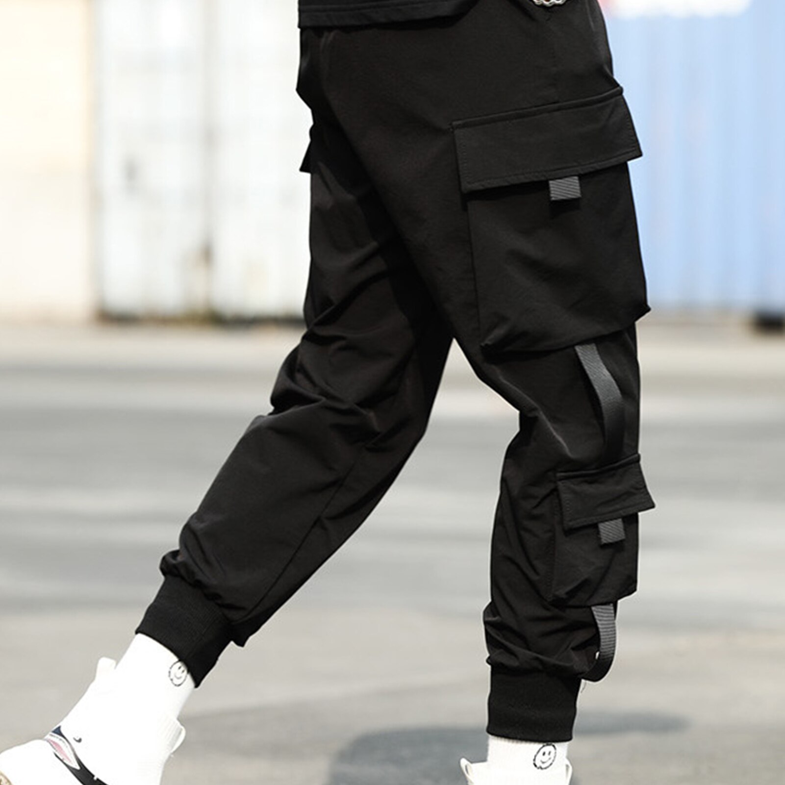 Sudaderas con cordón para hombre, pantalones informales para correr, cintura elástica, tobillo atado con bolsillos, Cargo