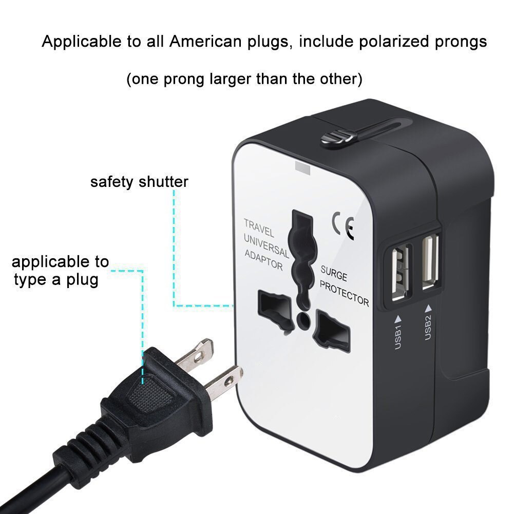 Alles in Een Adapter Converter Wall Charger Universal International Travel Adapter Plug Kits Dual USB-Poorten Opladen
