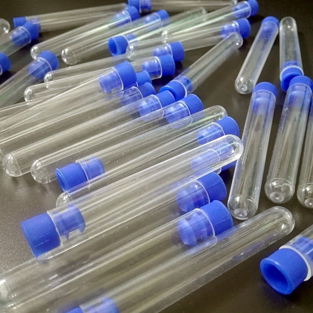 30 Pcs Clear Plastic Test Tube With blue Cap 16x150mm U-shaped Bottom Long Transparent Test Tube Lab School Educational Supplie
