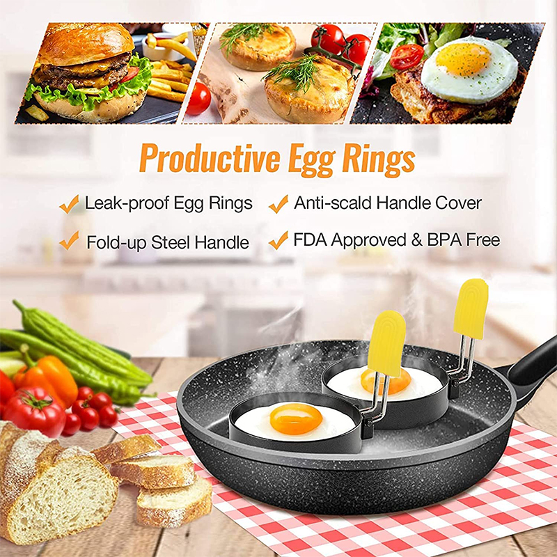 LMEETJMA 4 Uds anillos de huevo para freír huevos anillo redondo antiadherente de acero inoxidable para cocinar huevos para freír huevos y huevos Mcmuffins JT86