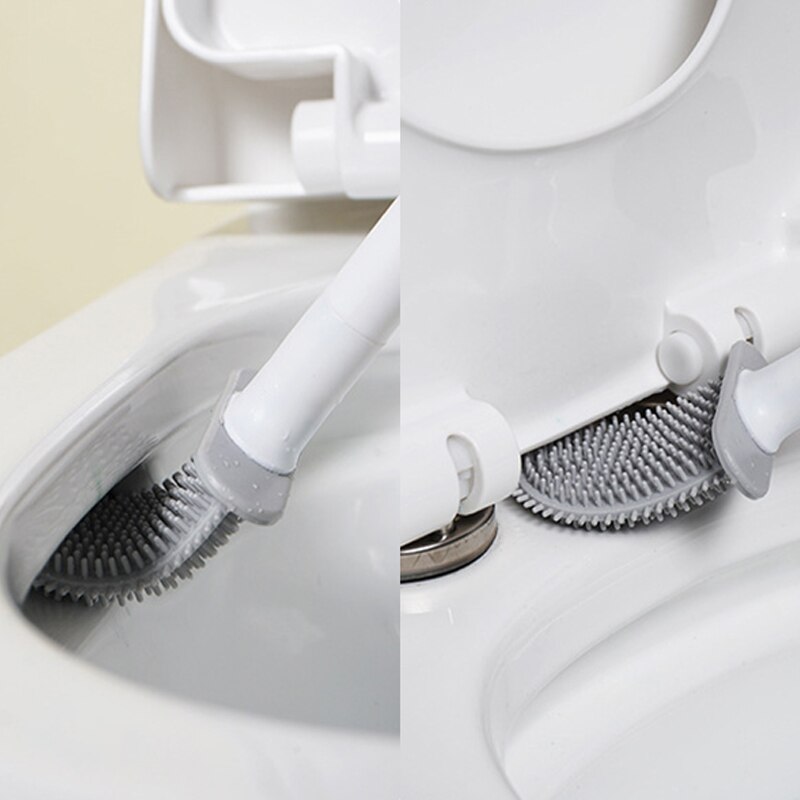 Detachable Water Leak Proof Toilet Brush Base Silicone Flat Head Flexible Soft Bristles Brush with Quick Drying Easy Cleaning