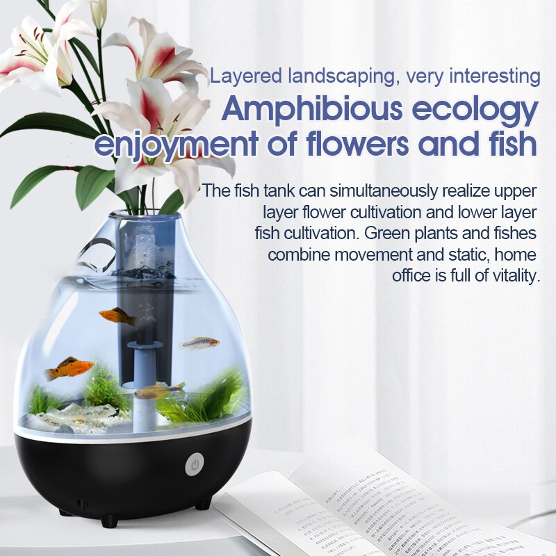Aquarium tank desktop amphibious aeration small goldfish betta fish tank Colorful lights landscaping Ecological cycle