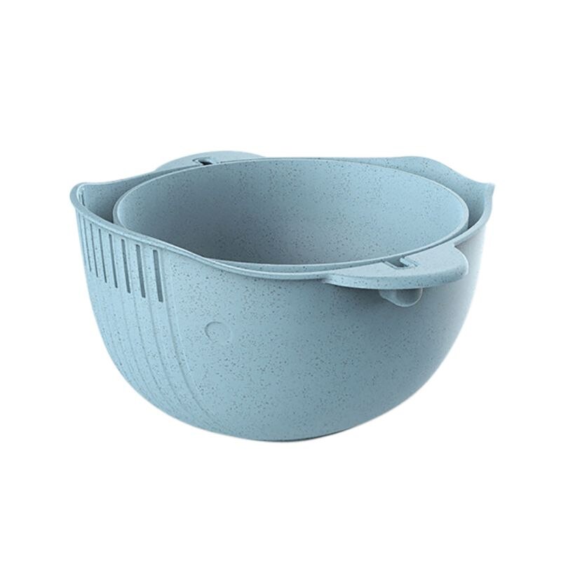 Dobbeltlags dræningskurvskål multifunktionel vaskesilskål køkkenfilter: Blå