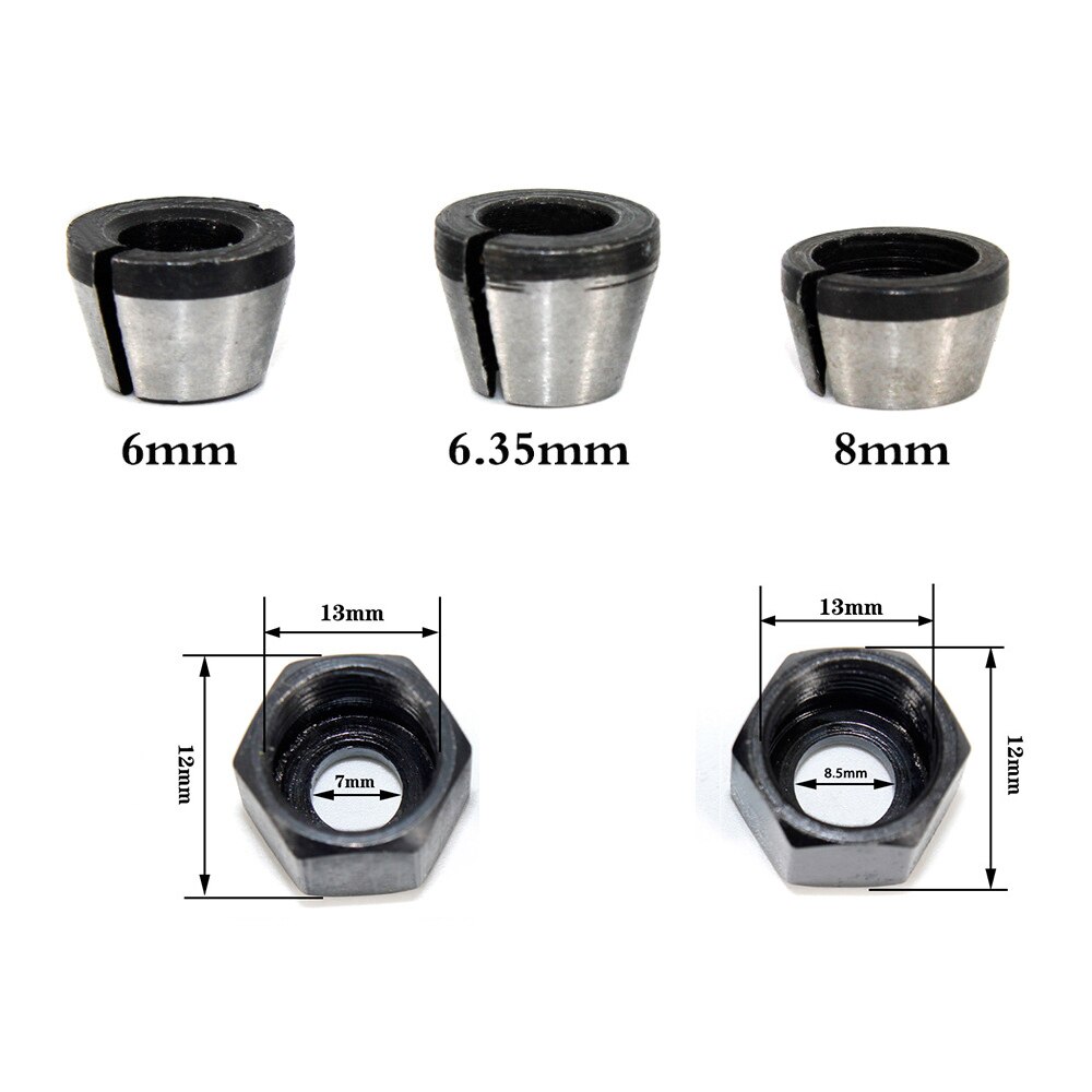 1/4 ''6mm 6.35mm 8mm haste fresa pinça mandril e porca para aparador elétrico de madeira roteador máquina de gravura