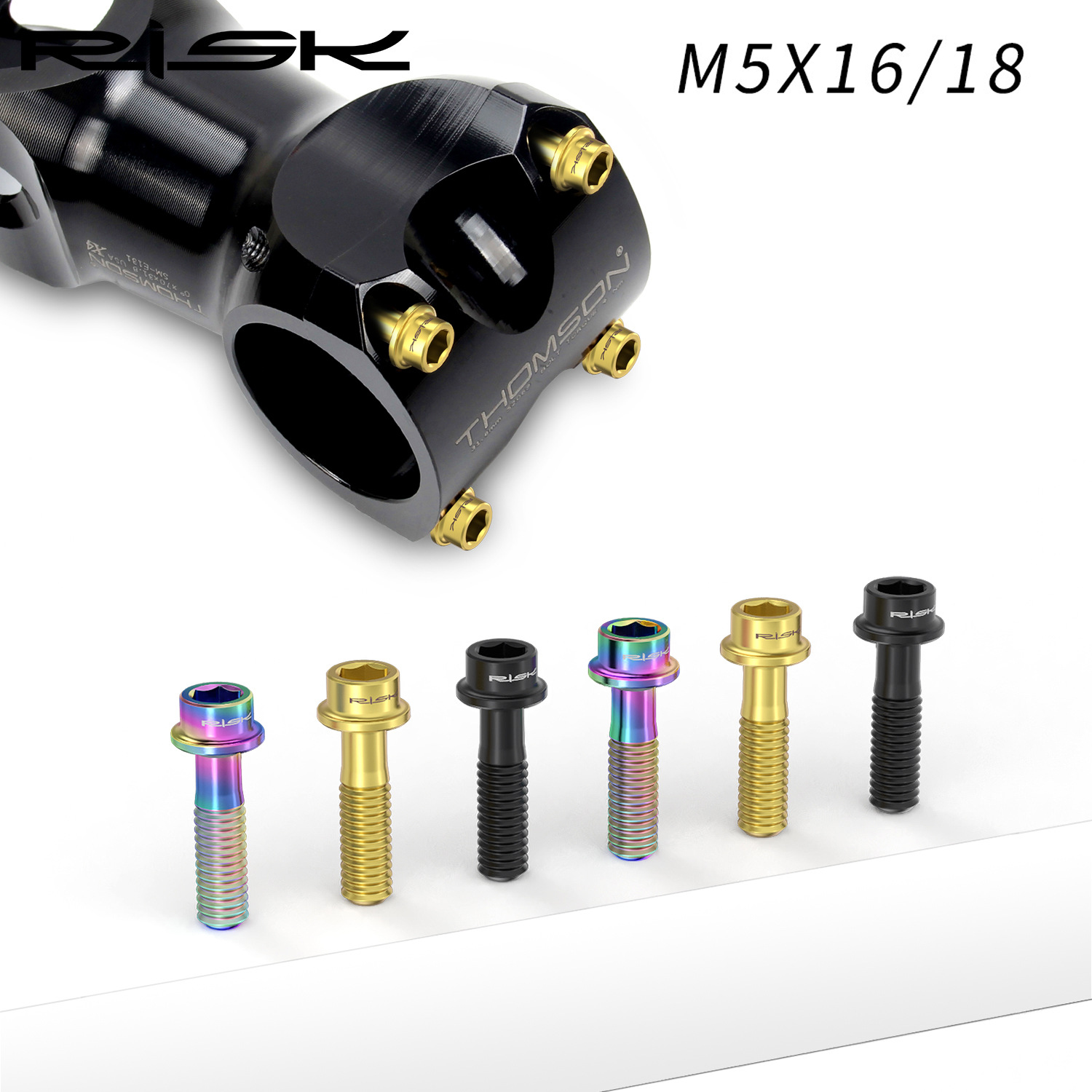 Pernos de vástago de titanio RISK, 6 uds., M5x16mm M5x18mm, tornillos de vástago de bicicleta de aleación de titanio, perno colorido para bicicleta de montaña, accesorios para bicicleta