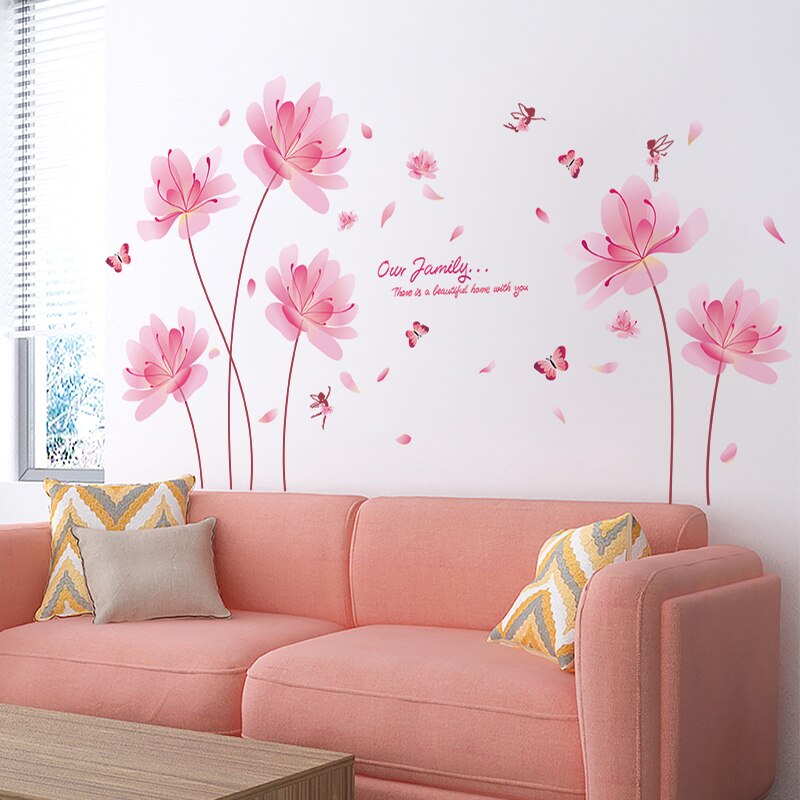 [shijuekongjian] roze bloemen muurstickers diy cartoon meisjes muurstickers voor kinderkamers babykamer huisdecoratie
