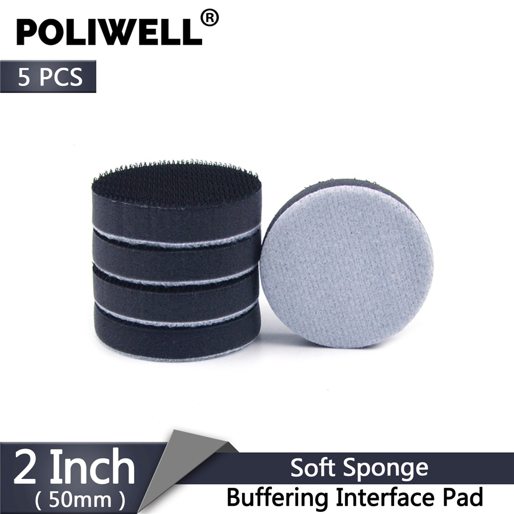 POLIWELL 5 STUKS 2 &#39;&#39;50mm Zachte Spons Buffering Interface Pad voor Klittenband Schuren Pad Disc Bescherming schurende Backing Pads