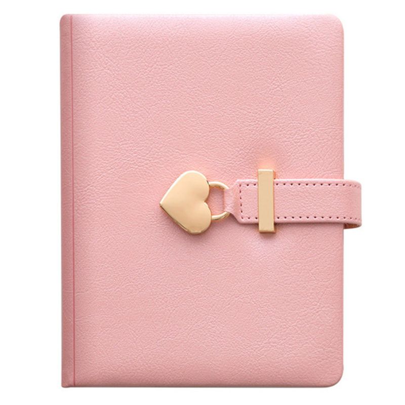 B6 Notebook Notepad Heart Lock Leather Cover Journal Diary Planner Stationery L41F: Pink