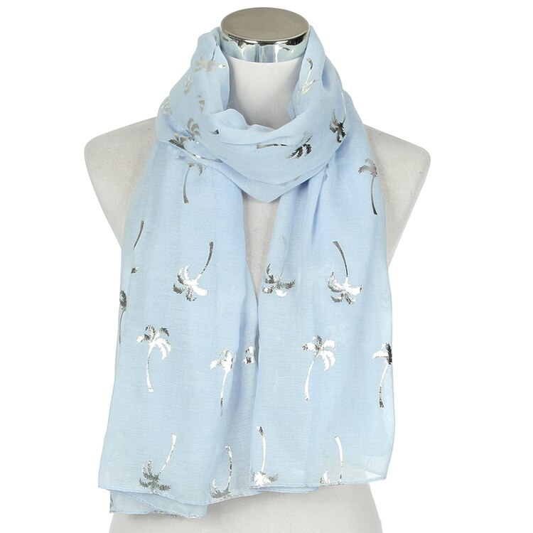 FOXMOTHER Spring Summer White Grey Navy Coconut Tree Shiny Silver Foil Scarf Glitter For Womens: Sky Blue
