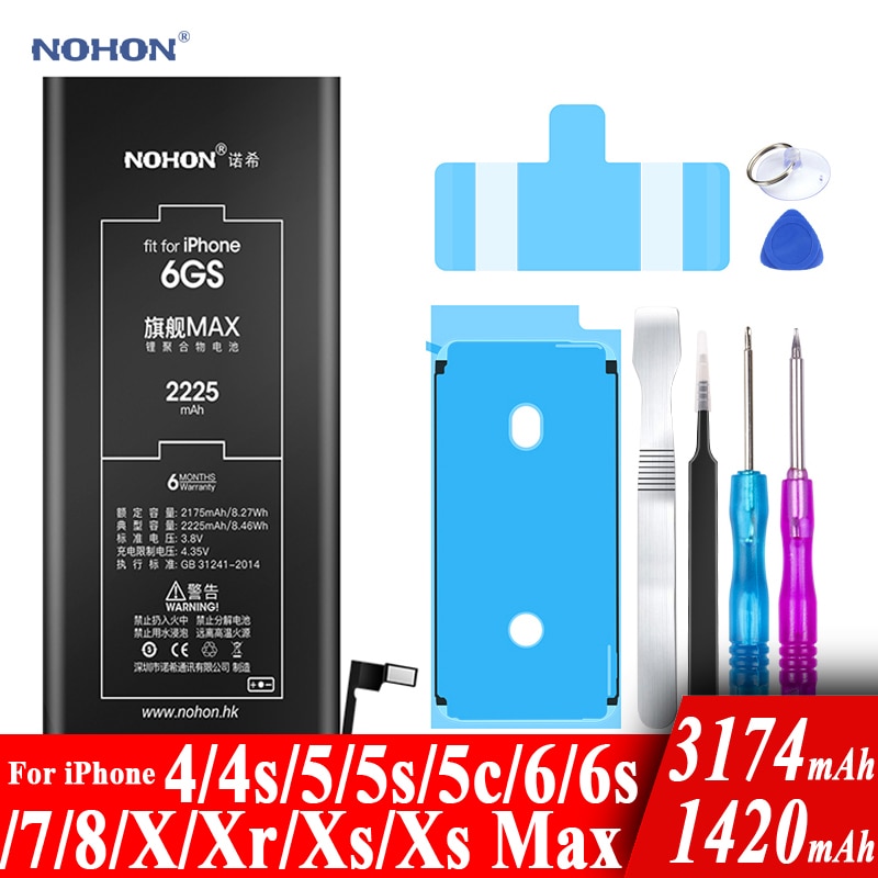 Nohon Batterij Voor Apple Iphone 6S 6 5 S 7 8 X Xr Xs Max 4 4 S Real capaciteit Batterijen + Gereedschap Voor Iphone 6S 6 5 S 7 8 X Xr Xsmax 4 4 S