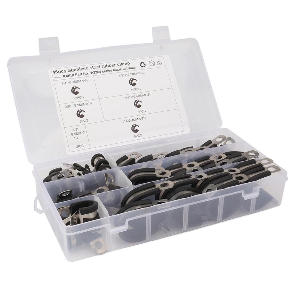 46pcs Rubber Cushioned Rvs Pijp Klemmen Kabel Klem Metalen Klem Buis Holder Auto auto Vervanging Kit