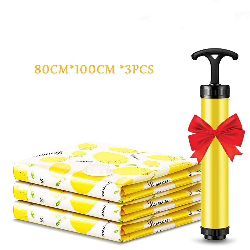 3/6Pcs Home Vacuum Storage Bags Foldable Compressed Air Organizer Bag for Clothes with Travel Bag Pump Space Saving Seal Packet: C 3pcs