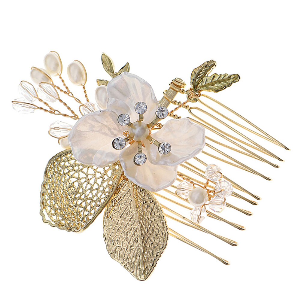 1 Pc Bloem Haar Kam Legering Haar Decor Parel Kant Haar Kam (Golden)