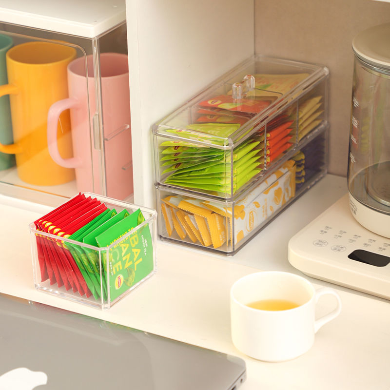 Caja de almacenamiento de bolsas de té, cajonera de clasificación de cápsulas de café, tarro de almacenamiento sellado de acrílico con tapa, contenedor de azúcar para té y café