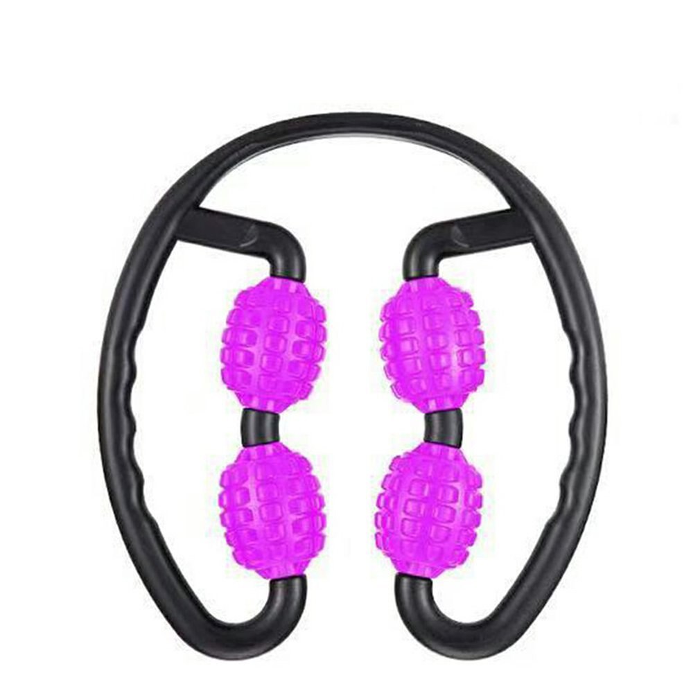 U Shape Trigger Point Massage Roller Foam Shaft Roller for Arm Leg Neck Muscle Tissue for Fitness Yoga Pilates Sports 4 Wheel: Purple 