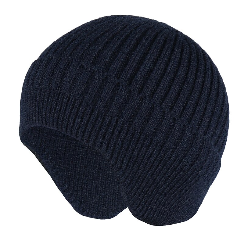 Gorros de invierno con protección para las orejas para hombre y mujer, gorro suave de lana , gorro clásico de punto con solapa para la oreja, gorro que cubre las orejas: Navy