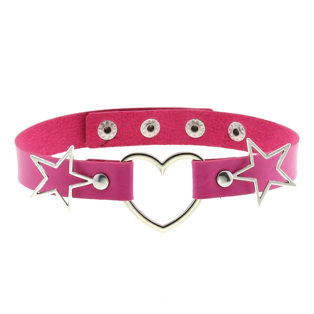 Goth Punk PU Leather Collar Choker Necklaces Women Harajuku Steampunk Rock Star Body Birthday Party Chocker Jewelry: Rose