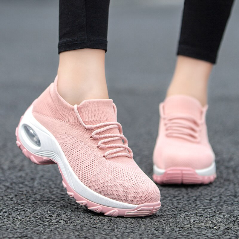 Women Running Sock Shoes Big Size 36-42 Height Increasing Swing Sneakers Soft Platform Jogging Sport Shoes Walking Flat Footwear