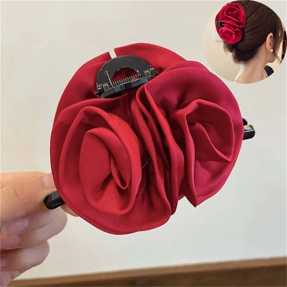 Pinza de pelo de Rosa francesa para mujer y niña, horquilla de temperamento, tocado de princesa, Clip de agarre de , accesorios para el cabello femenino: Rojo
