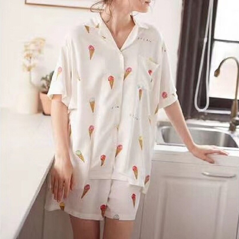 cotton silk ladies pajamas suits, sleepwear comfortable and soft short-sleeved pajamas, home service suits, women’s pajamas,