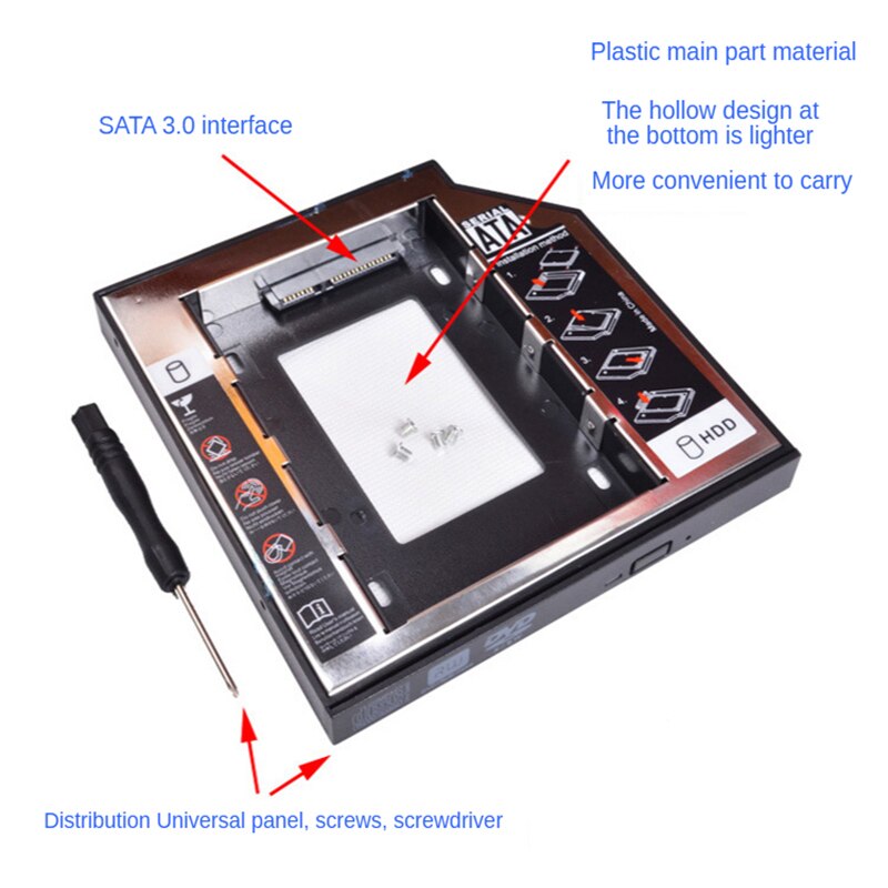 12.7Mm Is Geschikt Voor Notebook Cd Drive Harde Schijf Rack 9.5 Aluminiumlegering Ssd Solid State Mechanische Sata Vervangbare panel