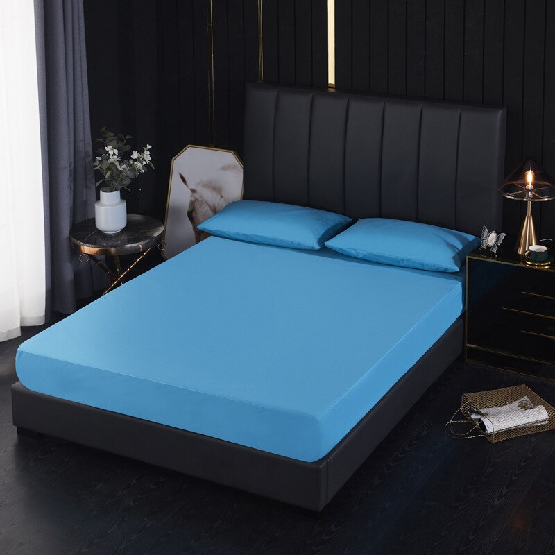 160X200cm Smooth Waterdichte Matrashoes Luxe Badstof Matras Protector Cover Voor Bed Ademende Bescherming Pad: Blue 160x200
