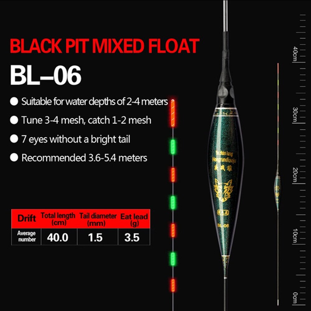 Fishing Float With Button Battery Night Luminous Light Stick Long Tail Electronic Buoy Strike LED Indicator Slip Drift Tube: BL-06