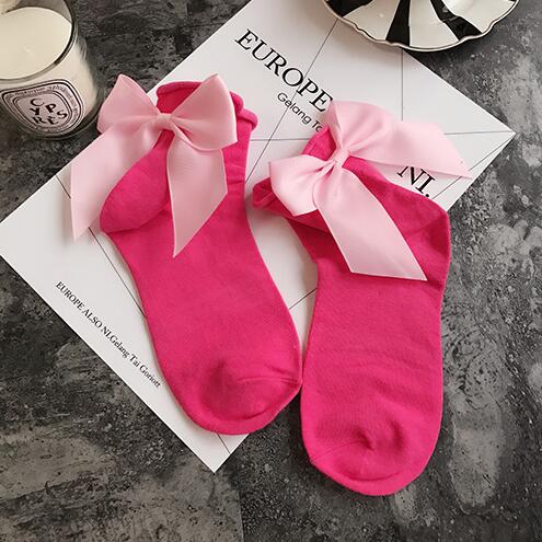 De calcetines de lazo Streetwear mujeres corta de calcetines de Color caramelo Pantalón corto con contraste de Color Sockings señoras Bowknot Sox 1 pares/2 uds: 13
