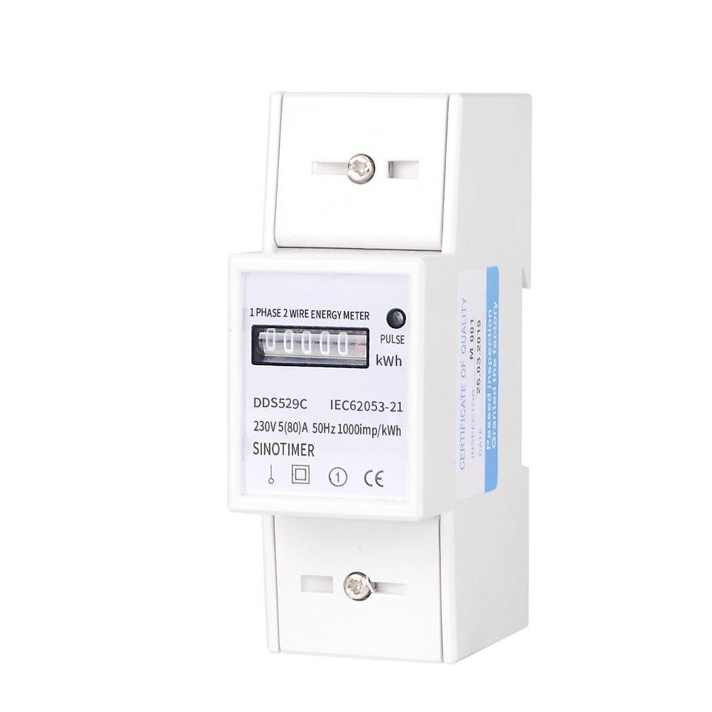 Automatic Single Phase 2 Wire Electric Energy Counter AC 230V 5-80A Analog Watt Measurement Meter 35mm DIN Rail Mounting