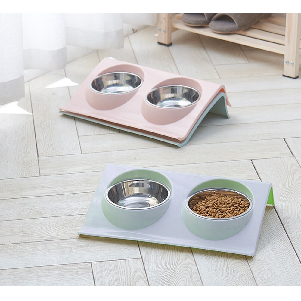 Doppel Pet Schalen Hund Lebensmittel Wasser Feeder Edelstahl Pet Trinken Feeder Dish Katze Welpen Fütterung Lieferungen Hund Zubehör #2 ^ 1
