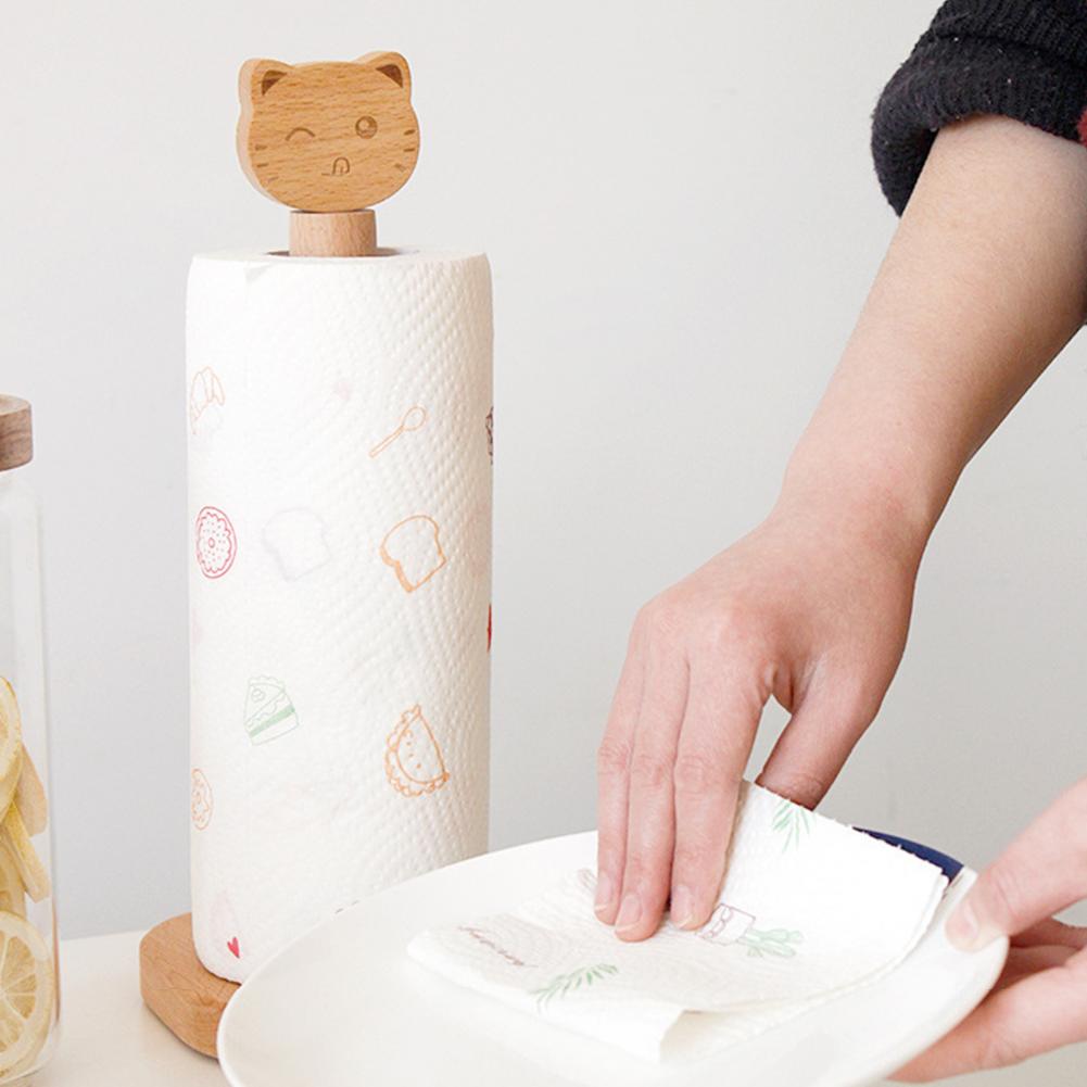 Cartoon Roll Holder Roll Paper Tissue Storage Holder Stable Wooden Animal Shape Rack Paper Towel Roll Holder Stand for Kitchen