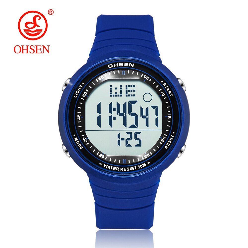 Ohsen Digitale Lcd Sport Mannen Polshorloge Relogio Masculino 50M Waterdicht Alarm Datum Rubber Mode Witte Outdoor Sport Horloge Cadeau: Blue watch