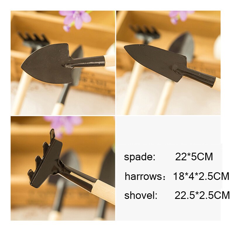3pcs Mini Spade Metal Head Shovel Harrow Set Gardening Tools Potted Plants Maintenance Suit With Wooden Handle Garden Tool