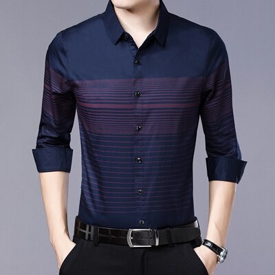 Miacawor originale fritidsskjorter herre stripet skjorte slank passe camisa hombre helermet camisa masculina herreklær  c497: Rød / Asiatisk xxl