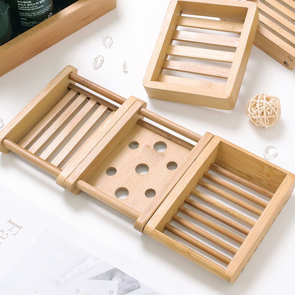 Natural Bamboo Wood Soap Dish Rack Storage Box Case Container Holder Bath Shower Soap Plate Tray Rack Bathroom Accessories