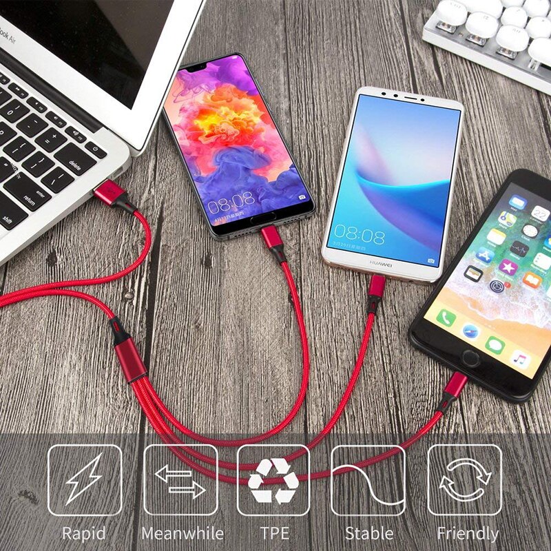 3 in datakabel voor android iphone type-c mobiele telefoon multifunctionele usb-kabel 1 drie slepende datakabels