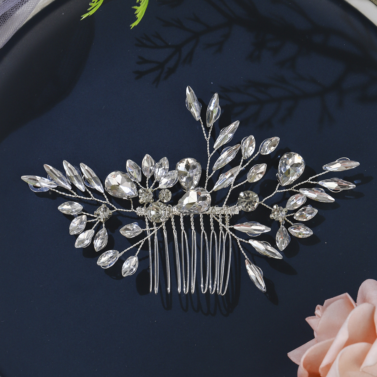Peineta para el pelo de novia con perlas de cristal, tocado con diamantes de imitación, pinza para el pelo para novia, diademas, accesorios, joyería