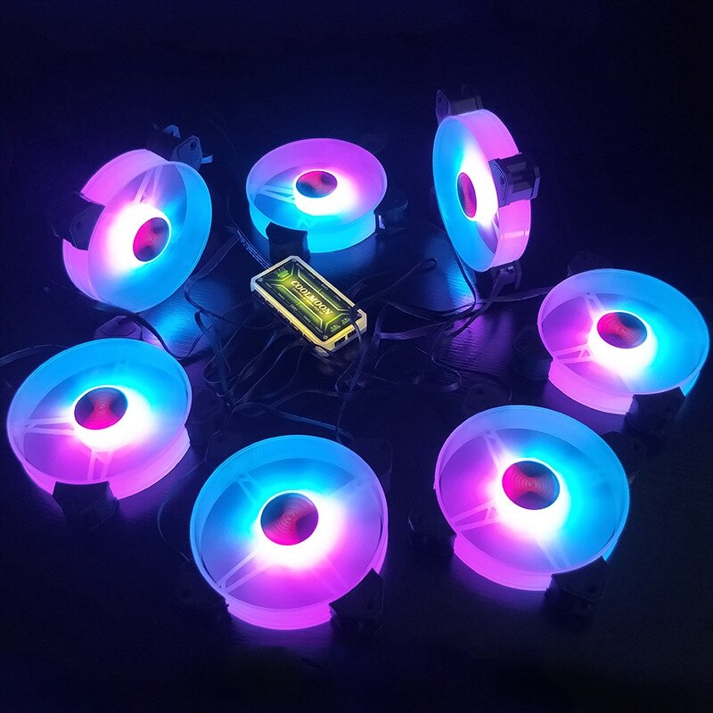 Coolmoon f-yh computer sag pc køleventilator rgb juster 120mm stille + ir fjernbetjening computer køler rgb cpu blæser fire i en