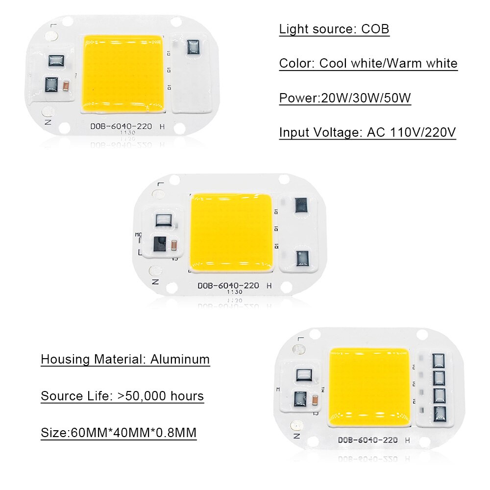 110V 220V LED Chip 10W 20W 30W 50W COB Chip No Need Driver LED Lamp Beads ​for Flood Light Spotlight Lampada DIY Lighting