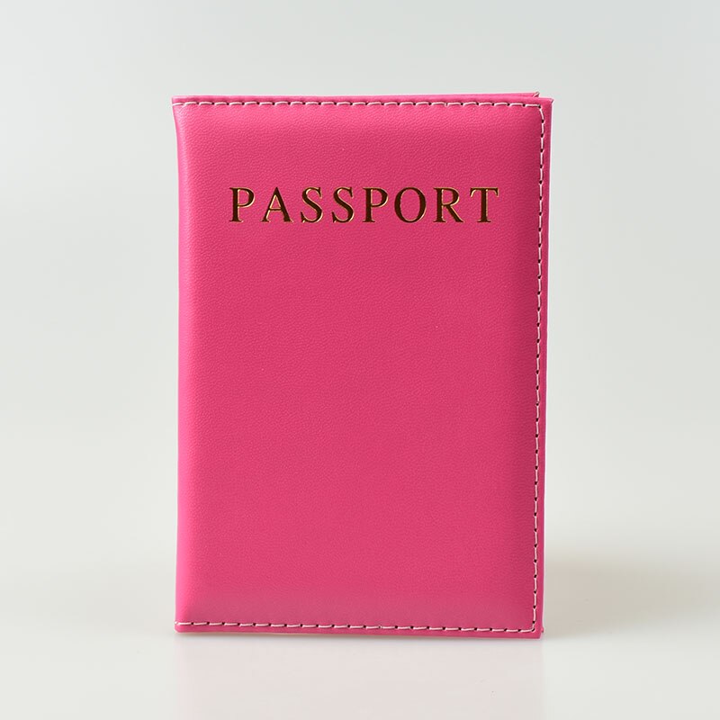 DIKEDAKU Simple Women Passport Cover Pink Travel Pu Leather Passport Holder Wallets Solid Girls Protect Passport Pocket: Fuschia