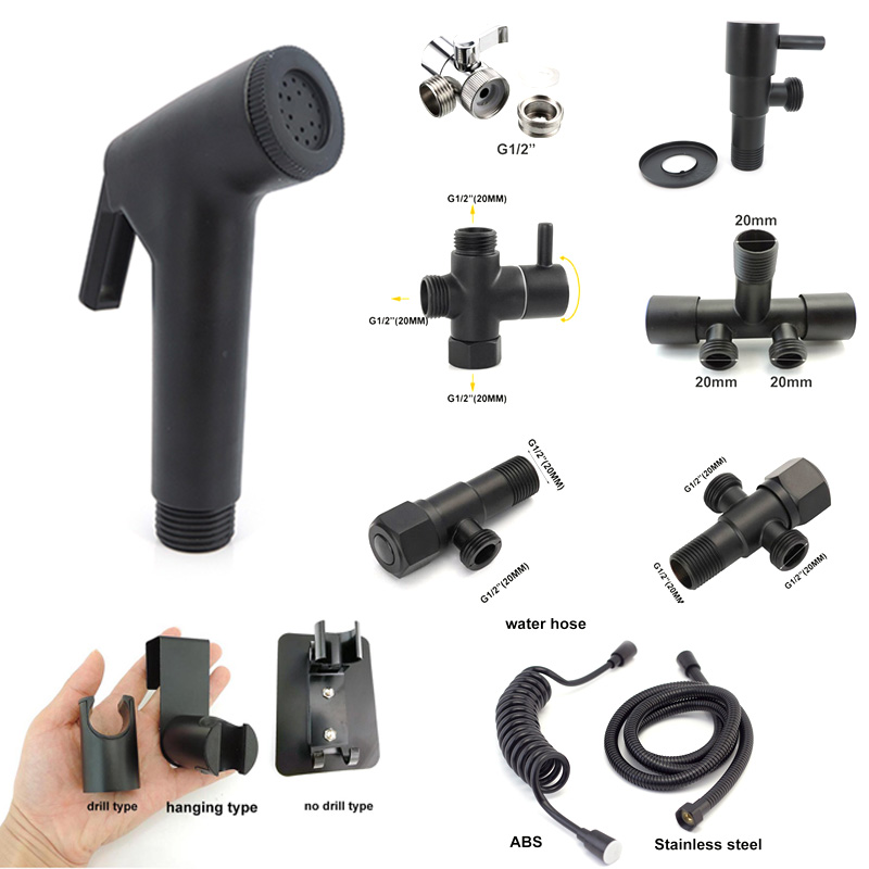 ABS Zwart Toiletsproeier kraan kit bidet Watersproeier klysma Badkamer schoner douchekop slang wc douchette kraan accessoires a1