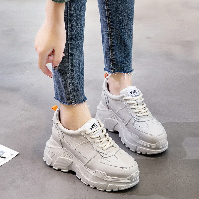 Women's spring Korean casual wild thick-soled running shoes leather women sneakers women ZZ-228