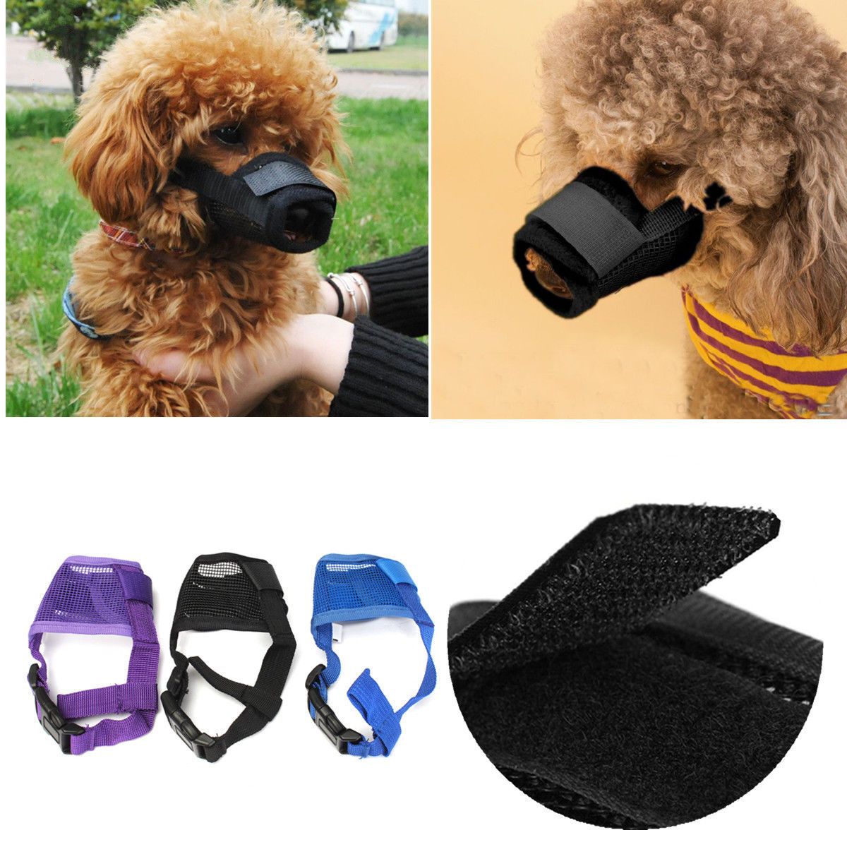 Verstelbare Hond Muilkorf Stof Nylon Comfortabele Zachte Geen Bark Bite Chew
