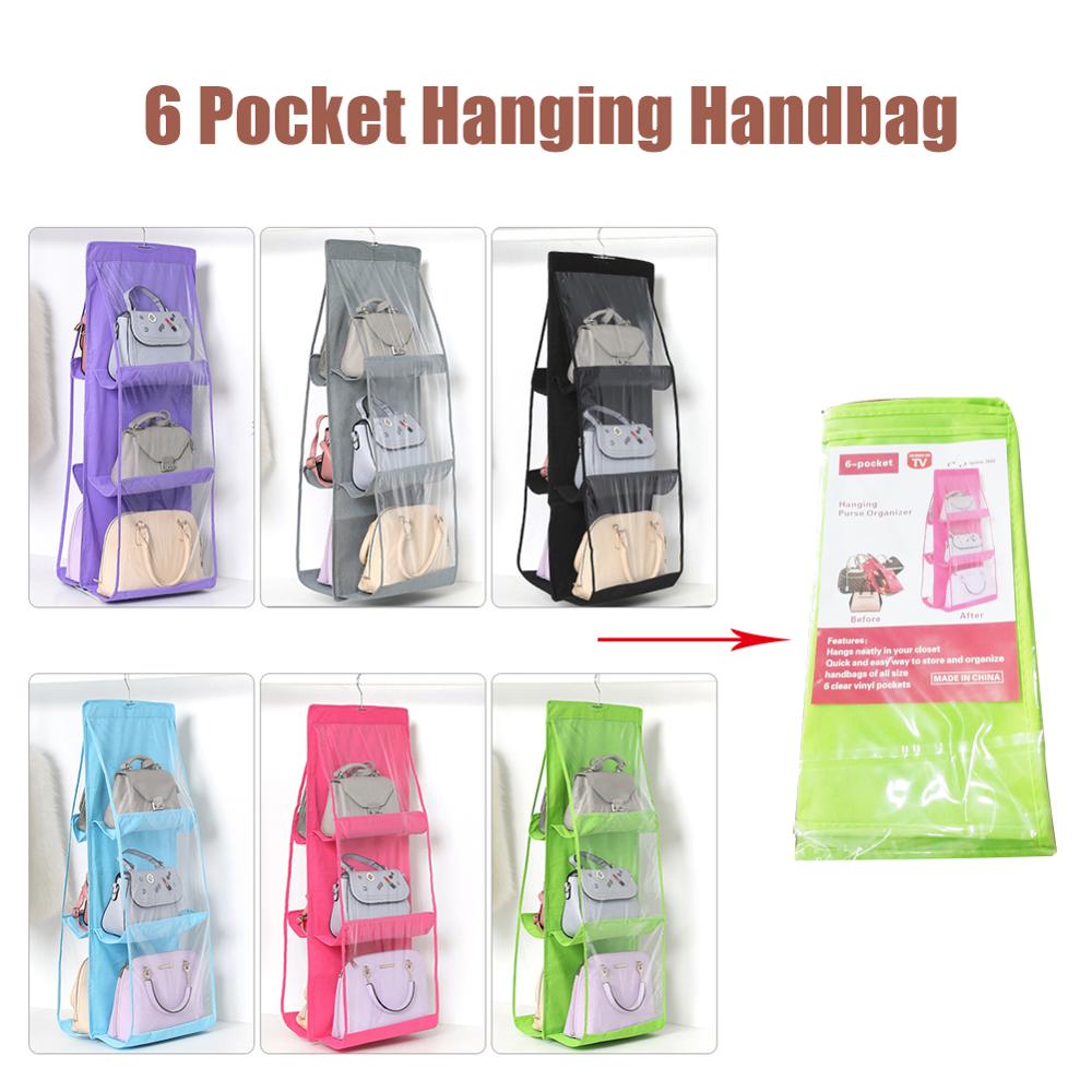 6 Pocket Opknoping Handtas Organisator voor Garderobe Kast Transparante Opbergtas Deur Muur Clear Diverse Schoen Tas met Hanger Pouch