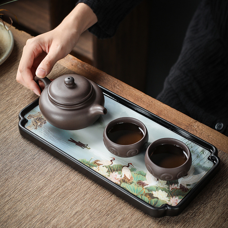 BAODETEA Chinese Tea Tray Rectangular Household Wooden Pot Holds Dry Kungfu Tea Tray