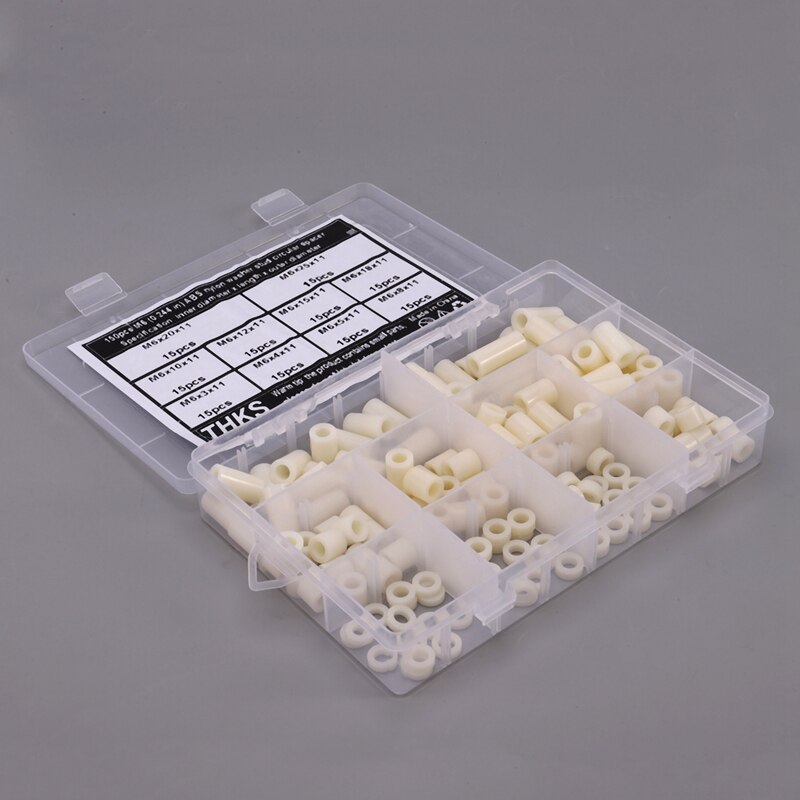 150 pièces Nylon entretoise ronde entretoise vis écrou assortiment Kit Nylon plastique entretoise OD 11mm et ID 6mm pour vis M6