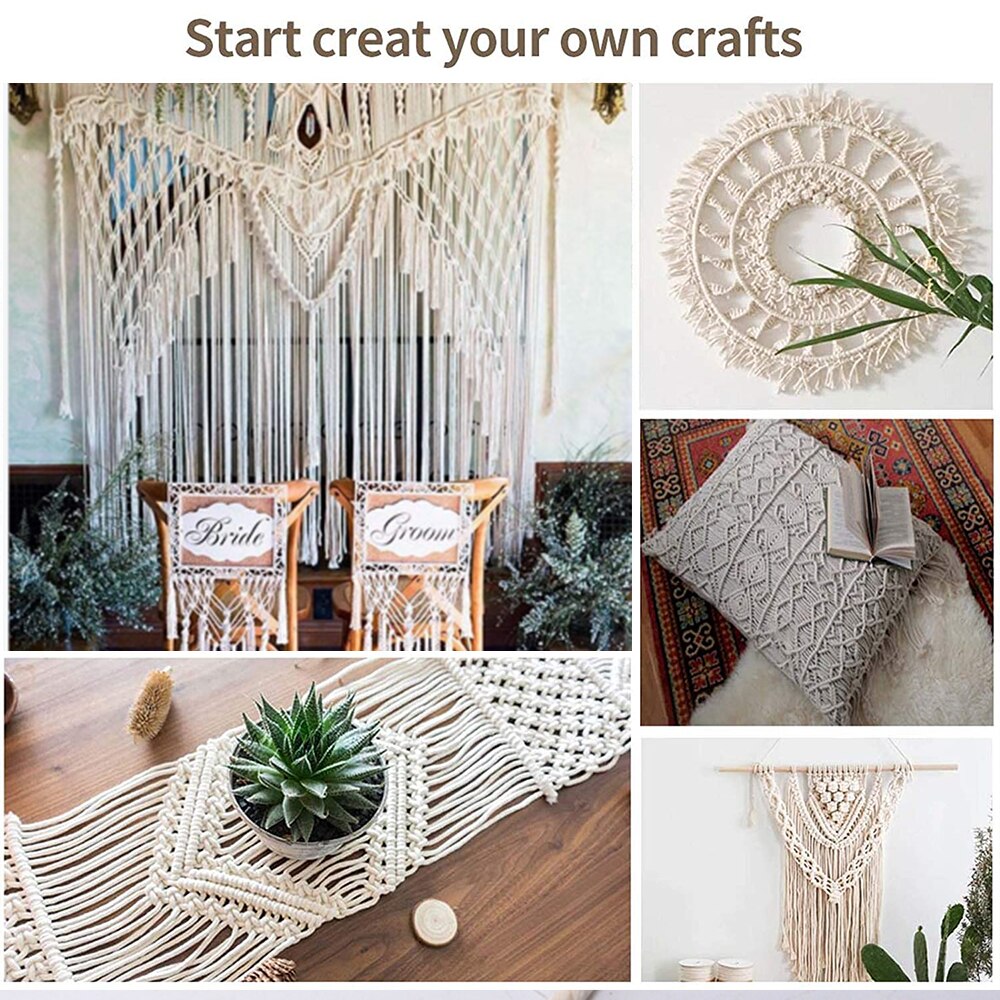 Macrame Cord 5mm Natural Cotton Twisted Macrame Rope String DIY Craft Knitting Making Plant Hangers Wall Hangings