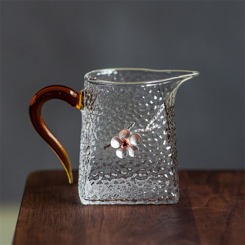 Grande théière japonaise en verre avec poignée, résistante à la chaleur, tasse à thé créative en verre de prunier 3D, motif marteau Transparent, Chahai: A